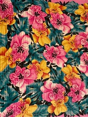 Vibrant Pink and Yellow Tropical Flowers Cotton Scarf 32x32